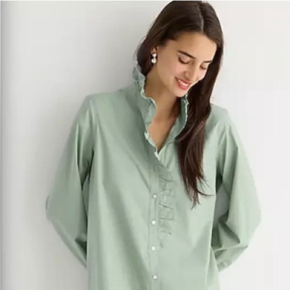 NWT J. Crew Cottage Shirt Dress in Cotton Poplin Green Long Sleeve Mini Womens 0 - Picture 4 of 6